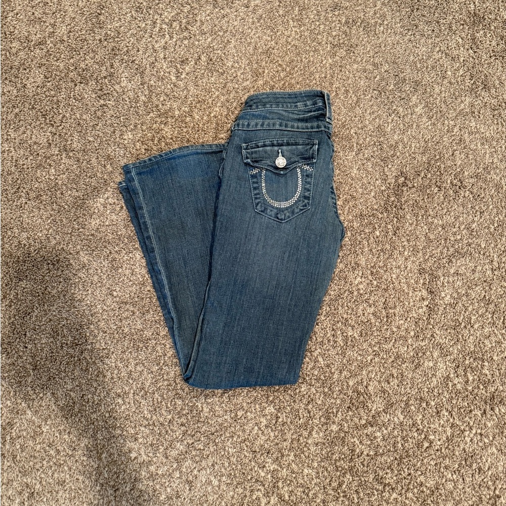 Vintage True Religion Low Rise BootCut Blue Women's Jeans with jeweled pockets